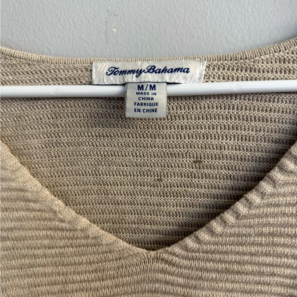 Tommy Bahama Bonita Sequined V Neck Sweater Women's Medium Beige Ribbed - Picture 5 of 13